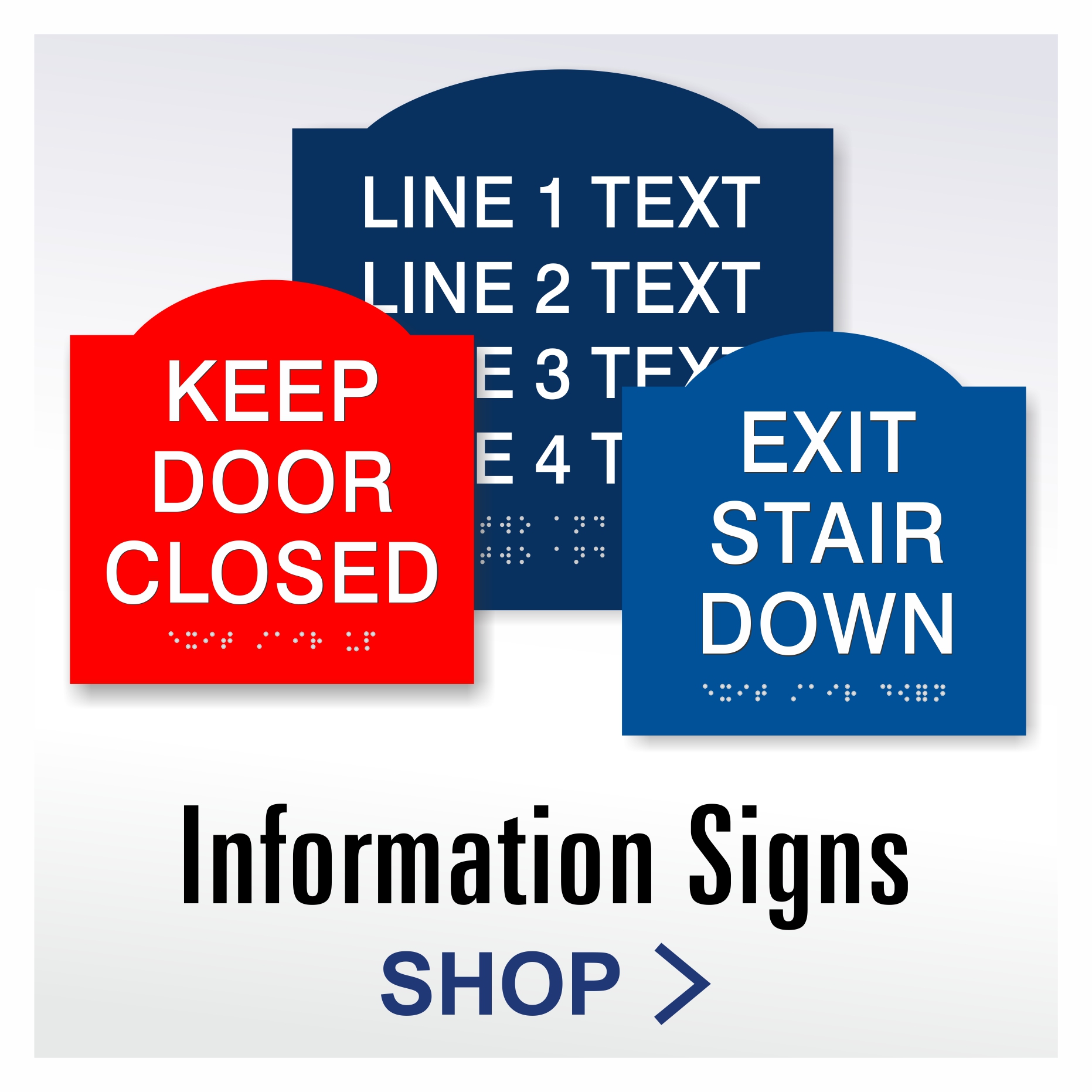 Crown ADA information signs with raised tactile lettering and braille